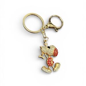 Elegant Gold and Red Keychain Holder Snoopy Dog Rhinestone NWT